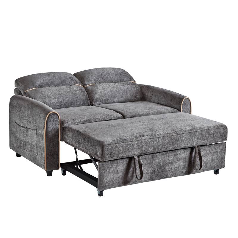 GDFStudio - 58" Chenille Convertible Sleeper Sofa with USB