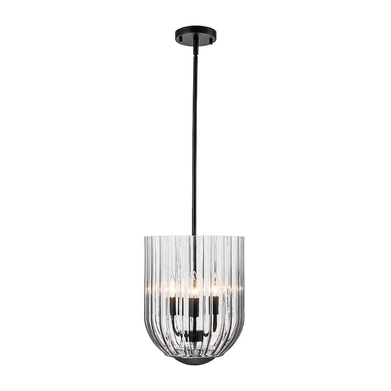 Modern Candle Style Round Reeded Taper Glass Shade Pendant 11in