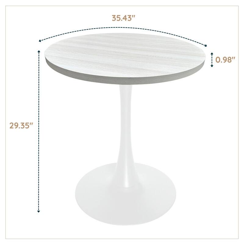 Bristol 36" Round Dining Table for 4 with MDF Top and Modern White Iron Base for Kitchen & Dining Room