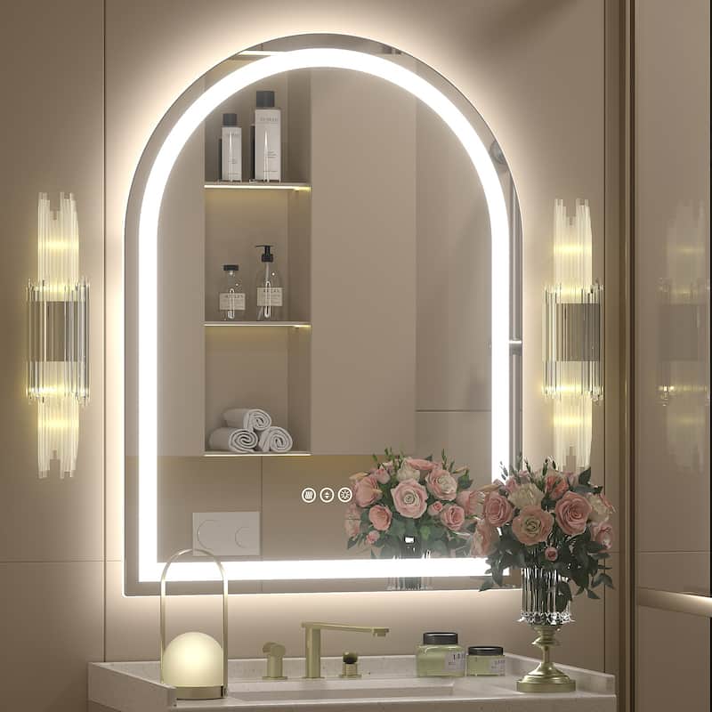 UL Certified Arched LED Anti-fog Tempered Glass Wall Bathroom Vanity Mirror - 32"x24" - Front and back light
