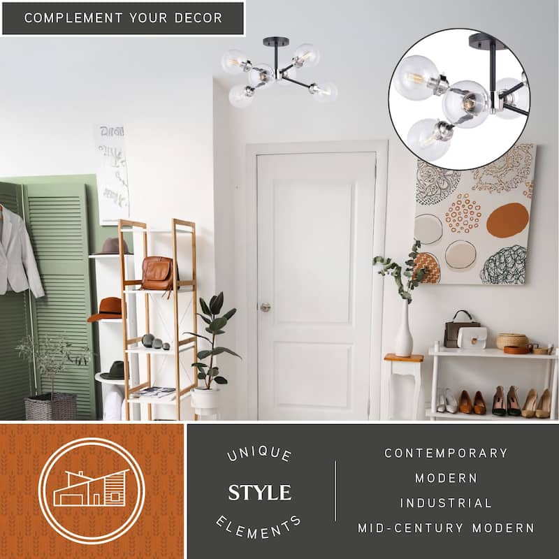 Orbit Nickel and Bronze Sputnik Semi Flush Mount Ceiling Light - 25-in W x 12.25-in H x 25-in D