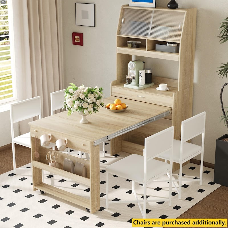 Roomfitters 69" Kitchen Pantry Organizers and Storage Kitchen Cabinet with Extendable Dining Table and Coffee Bar