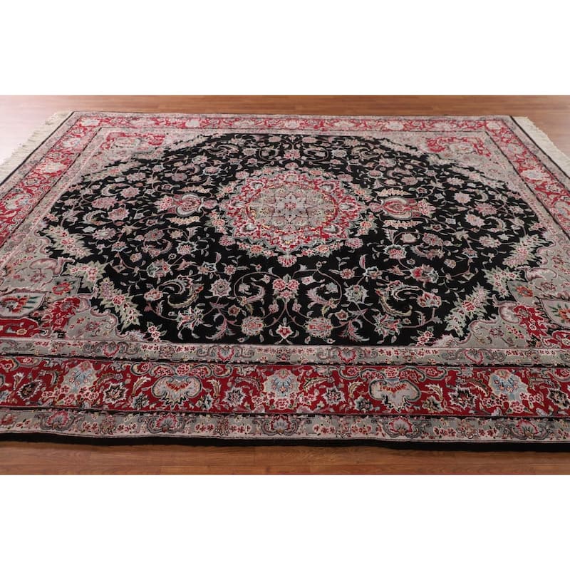 Floral Black Aubusson Chinese Area Rug Hand-Knotted Wool Carpet - 8'3"x 10'0"
