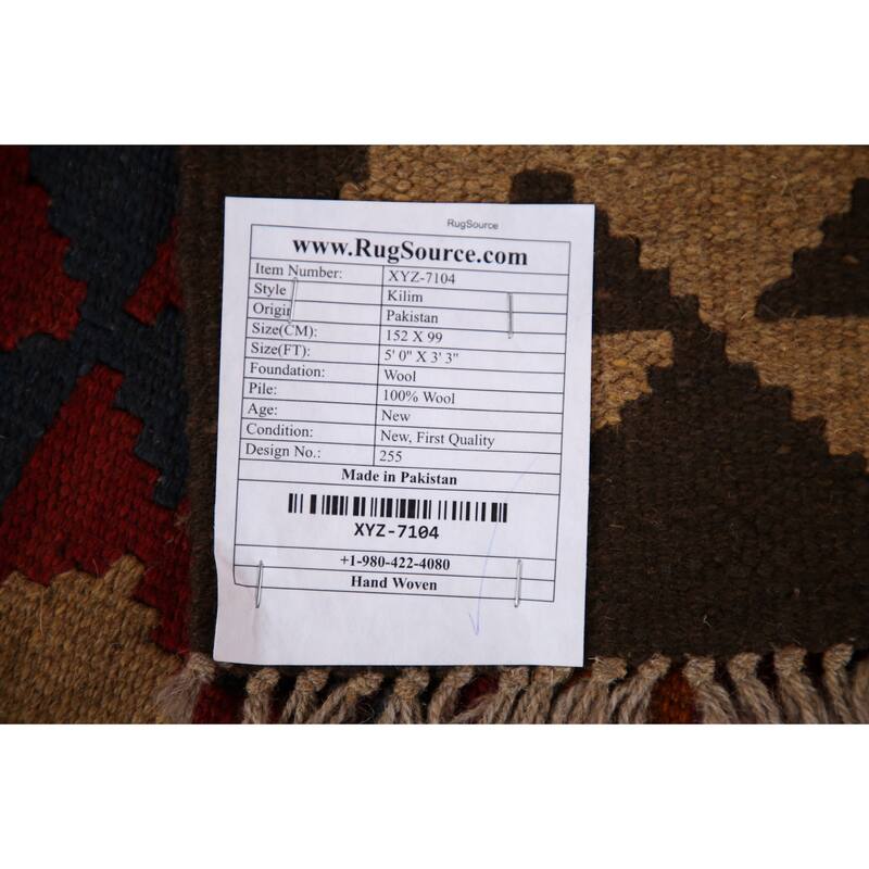 Kilim Oriental Area Rug Hand-woven Wool Carpet - 3'3" x 5'0"