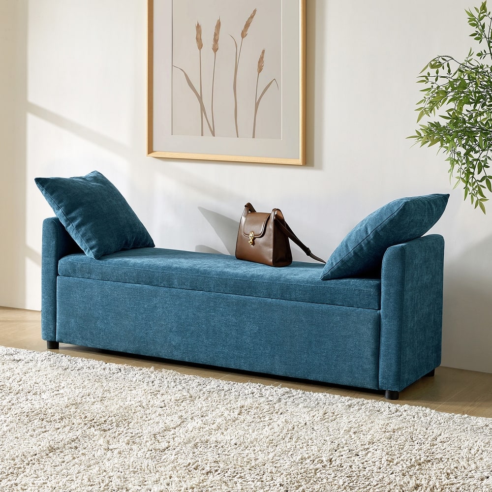 Franco Modern Upholstered Storage Bench with Two Throw Pillows and Thick Padded Cushion