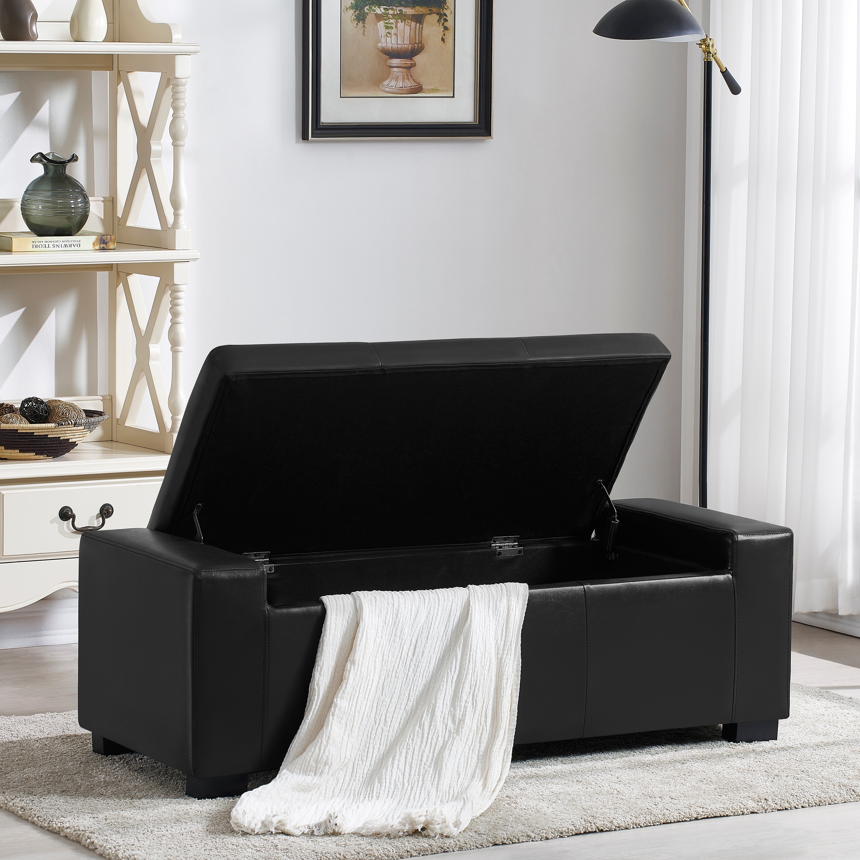 Multipurpose Upholstery Storage Foot Rest Sofa Stool, Black