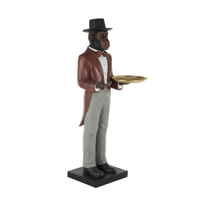 Red Resin Tall Waiter Animal Decorative Sculpture with Gold Accent and Square Base