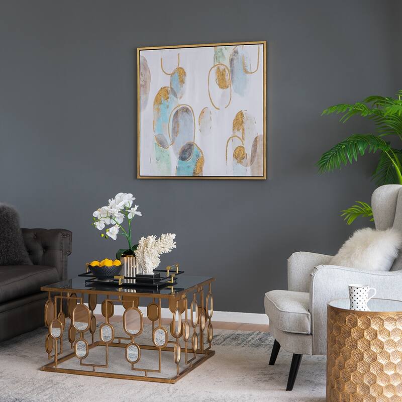 Modern Oil Painting, Square Framed Wall Art for Living Room