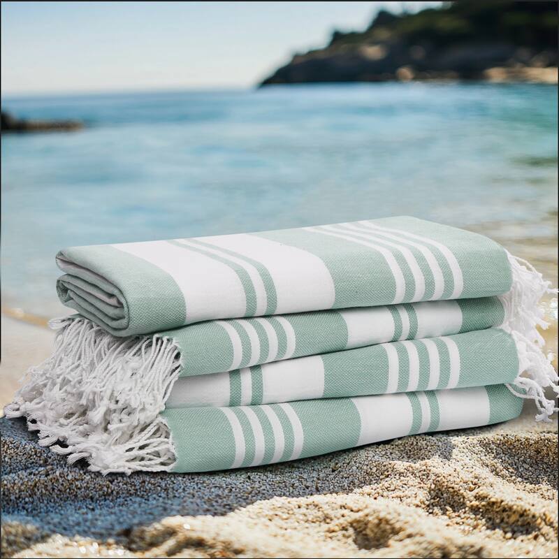 Oceanfront Resort Salty Stripe 4 Pack Sand Free Beach Towel - 4 Green