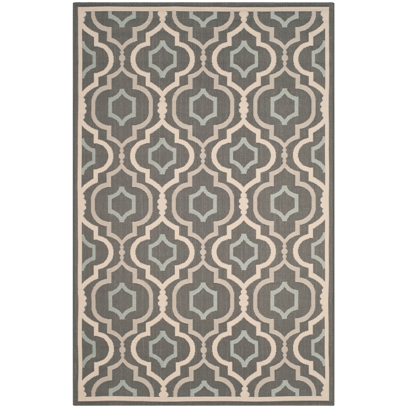 SAFAVIEH Courtyard Oyvor Indoor/ Outdoor Waterproof Patio Backyard Rug - 6'7" Square - Grey/Blue