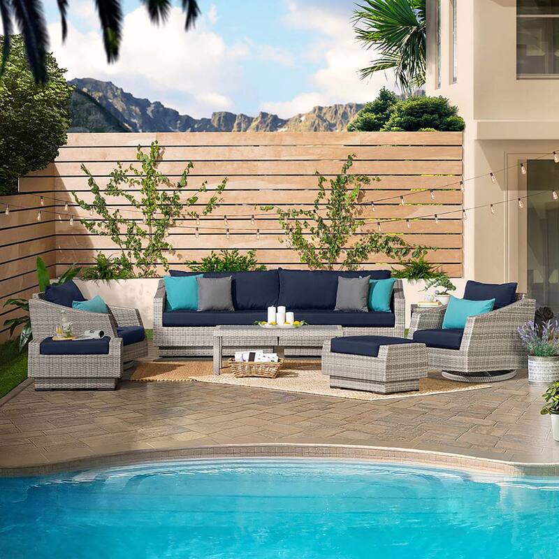 Cannes Deluxe 8 Piece Sunbrella Outdoor Patio Sofa & Club Chair Set