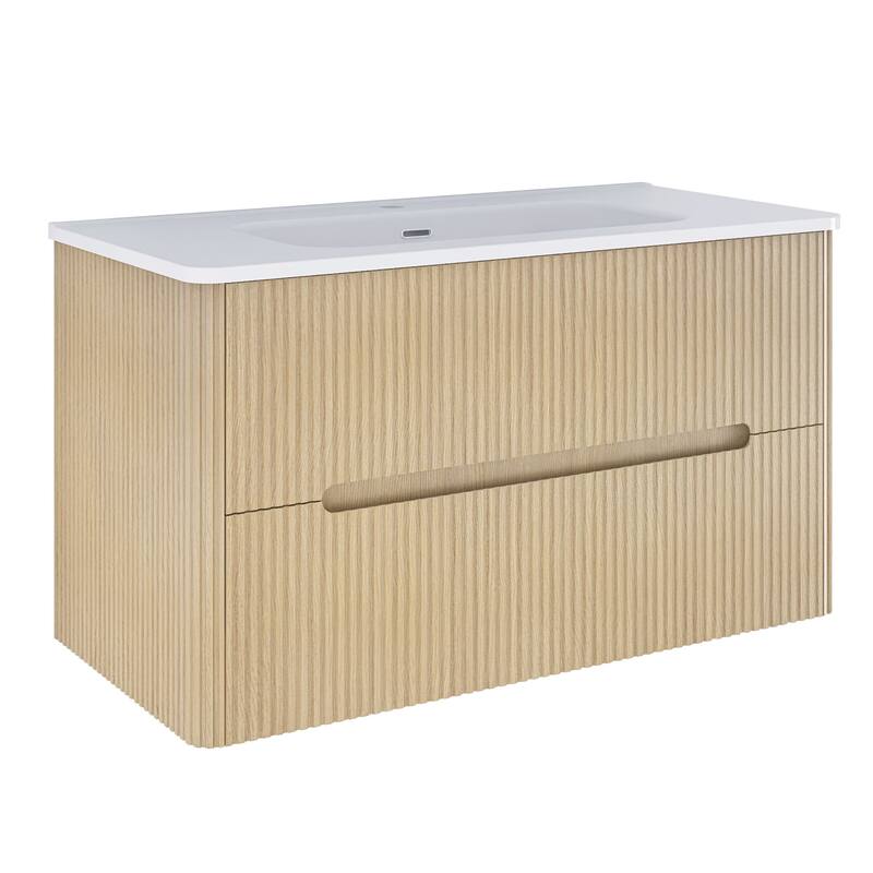Emma 36 inch Wall-Mounted Bathroom Vanity Set with Integrated Ceramic Sink - 36"x18"x20"