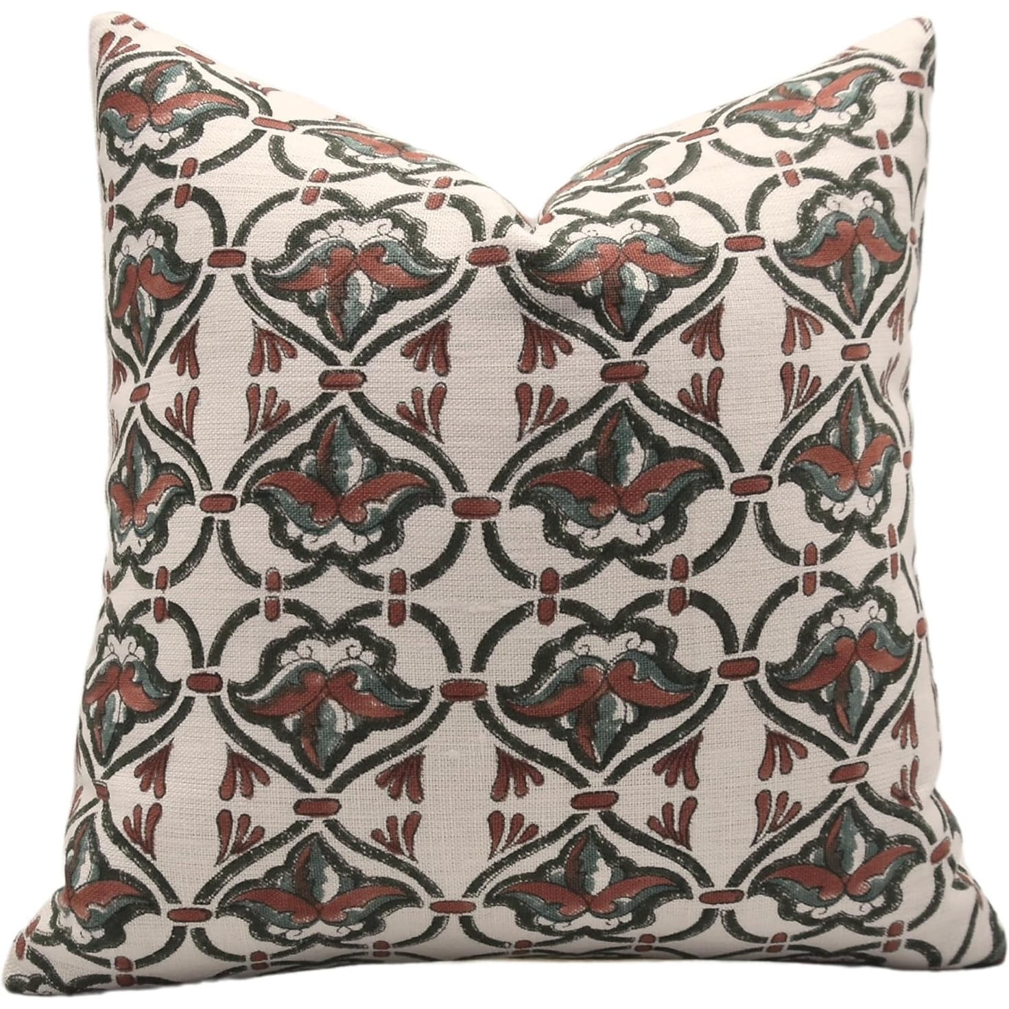 Fabdivine White Base Linen Block Print Pillow Cover Bed or Living room, Hridyavan