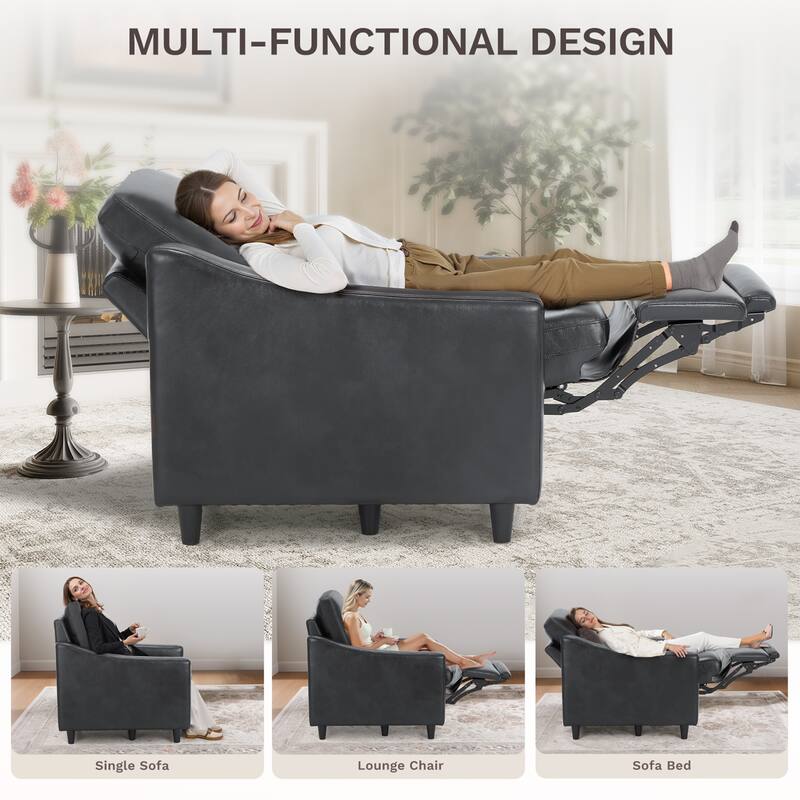 Electric Pushback Recliner with Leather Upholstery & Charging Port - Adjustable Recline for Living Room​