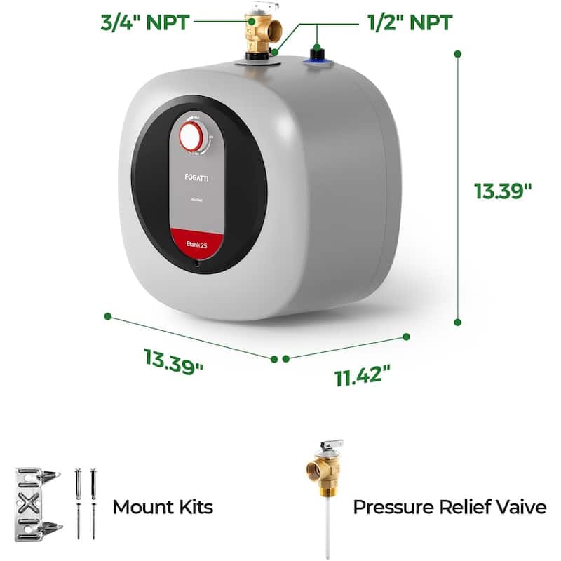 FOGATTI OET25G Grey Electric Mini Tank Water Heater 2.5 Gallon - 2.5 Gallon
