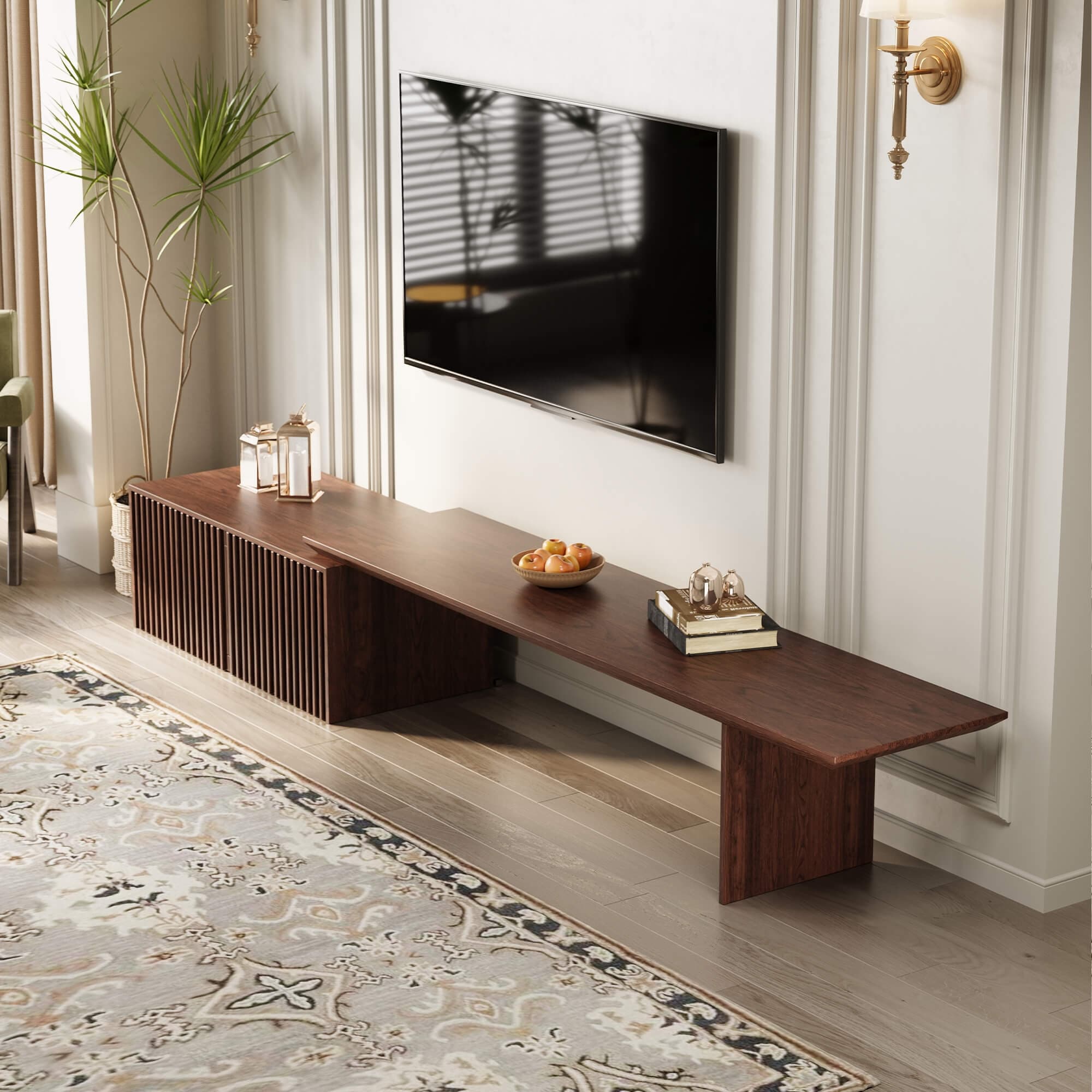 Modern Walnut TV Stand Extendable 78.7" with Storage