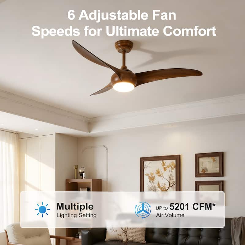Sofucor 52" Solid Wood/ABS Noiseless Ceiling Fan with Dimmable Light Optional and Remote, 6-Speed Reversible, Smart Optional