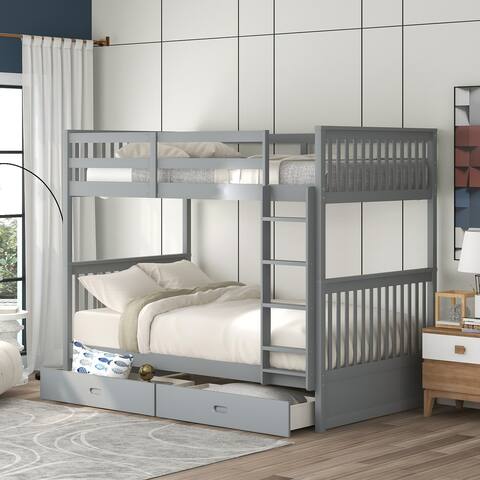Twin-Over-Twin Bunk Bed with Ladders and Two Storage Drawers