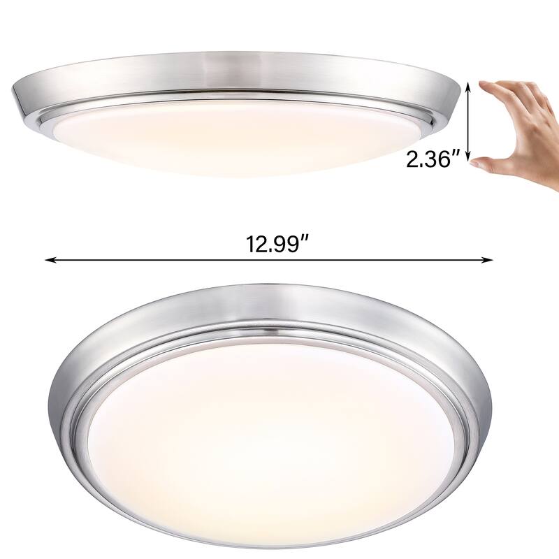 2 Pack 13-Inch LED Brushed Nickel Flush Mount Ceiling Light - 13" x 13" x 2.36"
