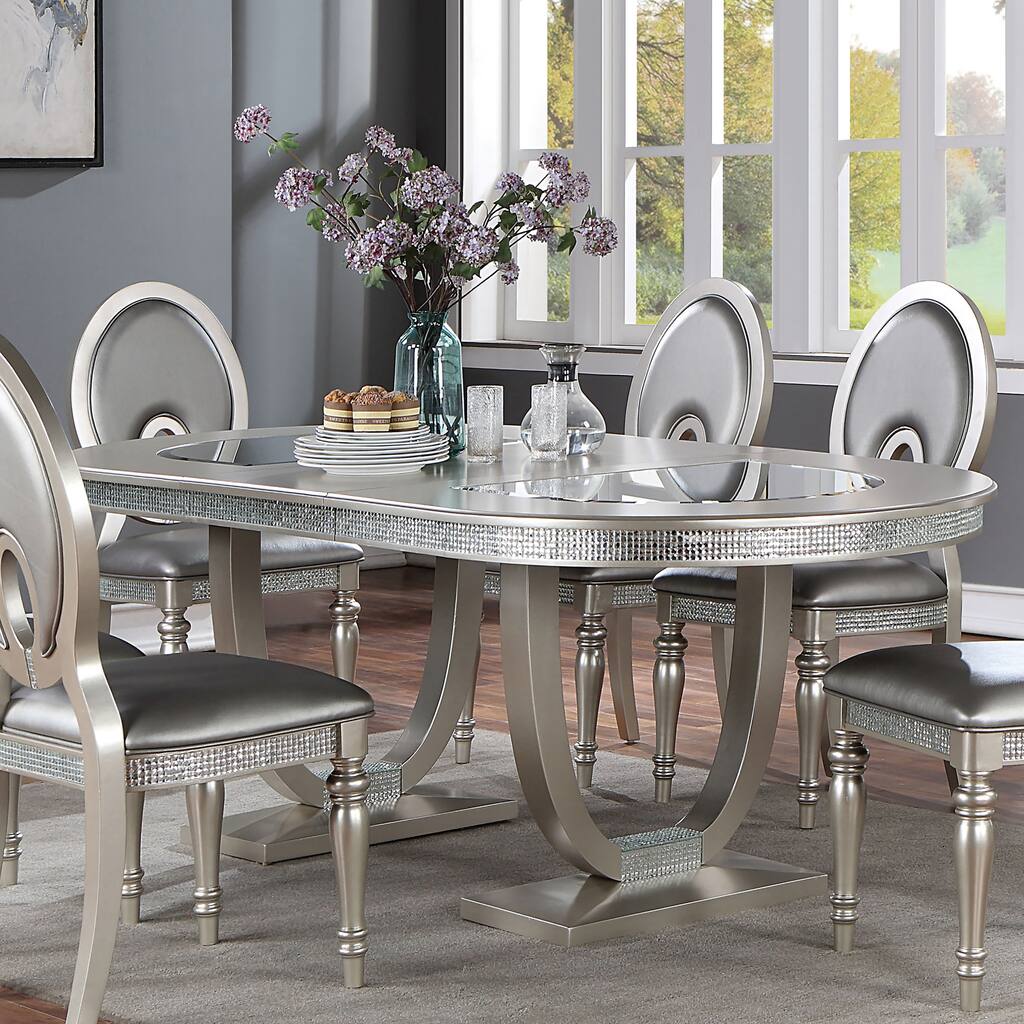 Koie Silver Expandable 84-inch Oval Dining Table by Furniture of America