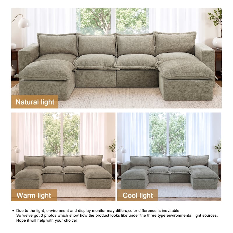 Chenille No Assembly Modular Sectional Sofa Cloud Couch with Ottoman