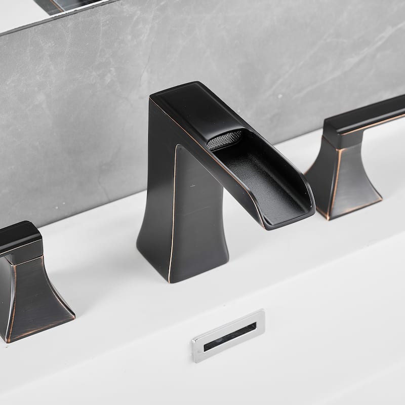 Double Handle Three-Hole Bath Waterfall Faucet with Drain