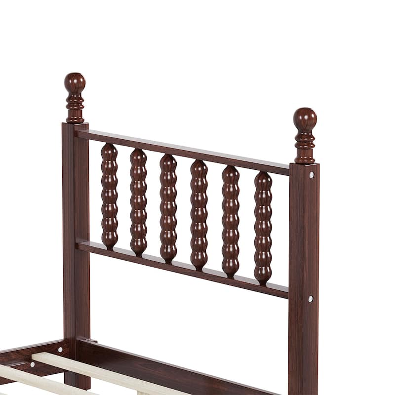 Twin/Full/Queen/King Retro Style Wood Platform Bed with Gourd Headboard and Wooden Slat Support