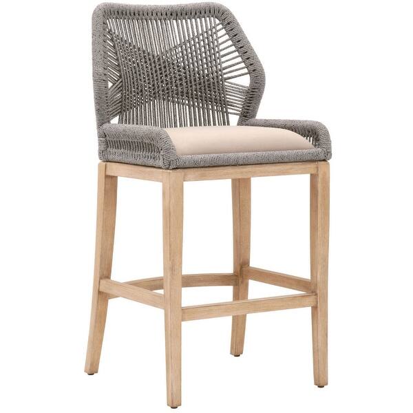 slide 1 of 5, Counter Stool with Wooden Legs and Rope Back, Gray and Brown