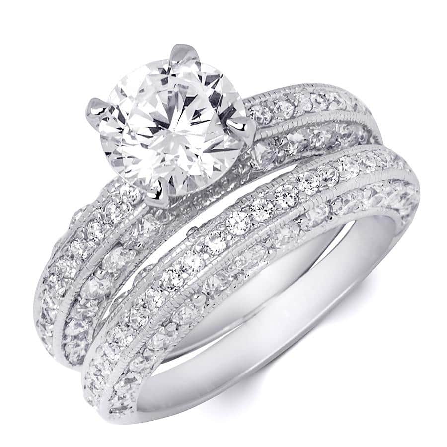 Wedding Anniversary Band Engagement Ring Set Sterling Silver 2.0 CT