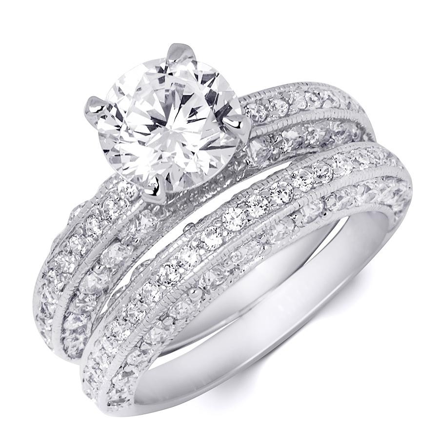MayaMila Wedding Anniversary Band Engagement Ring Set Sterling Silver 2.0 CT