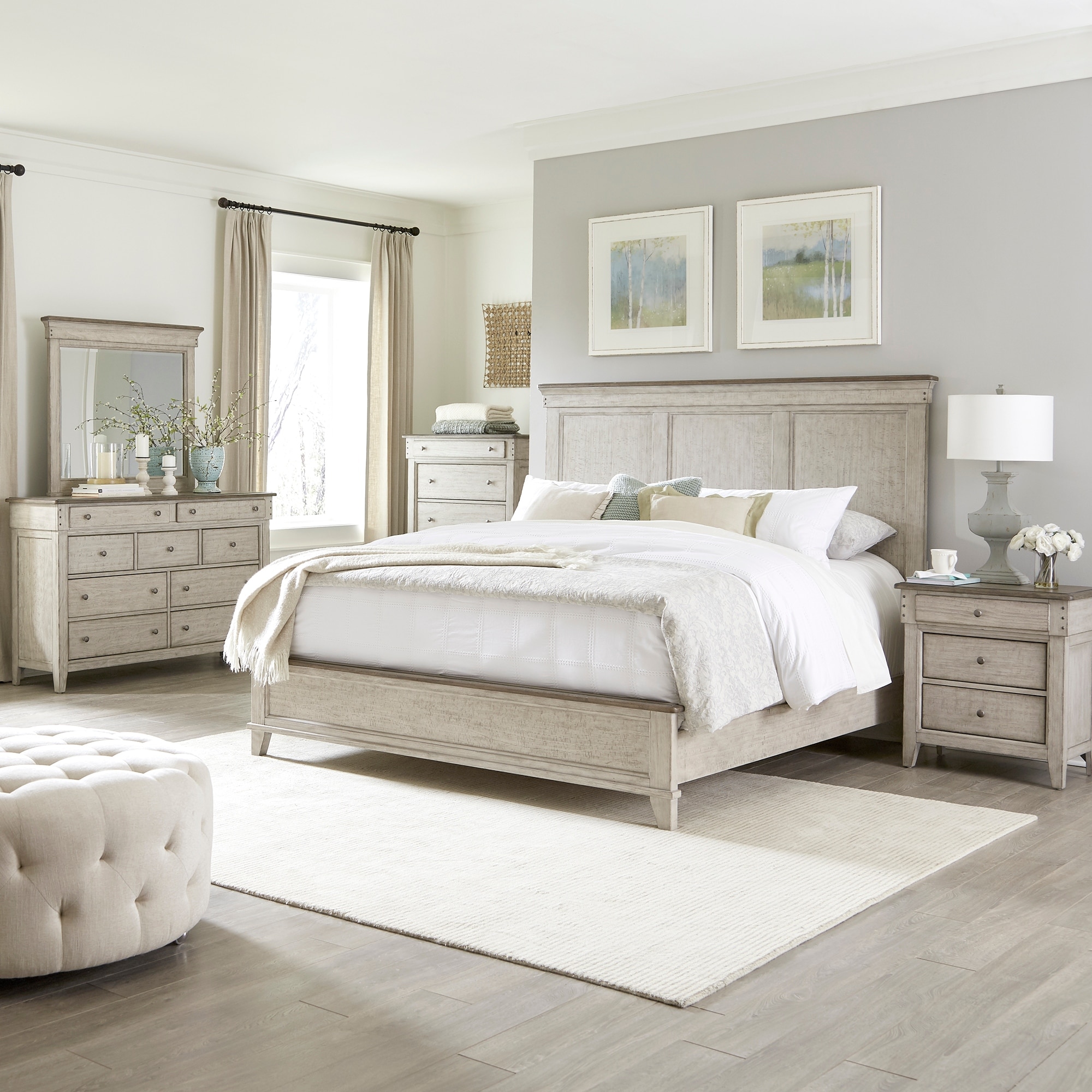 Liberty Furniture Ivy Hollow Panel Bed, Dresser & Mirror, Chest, Night Stand - King, Queen