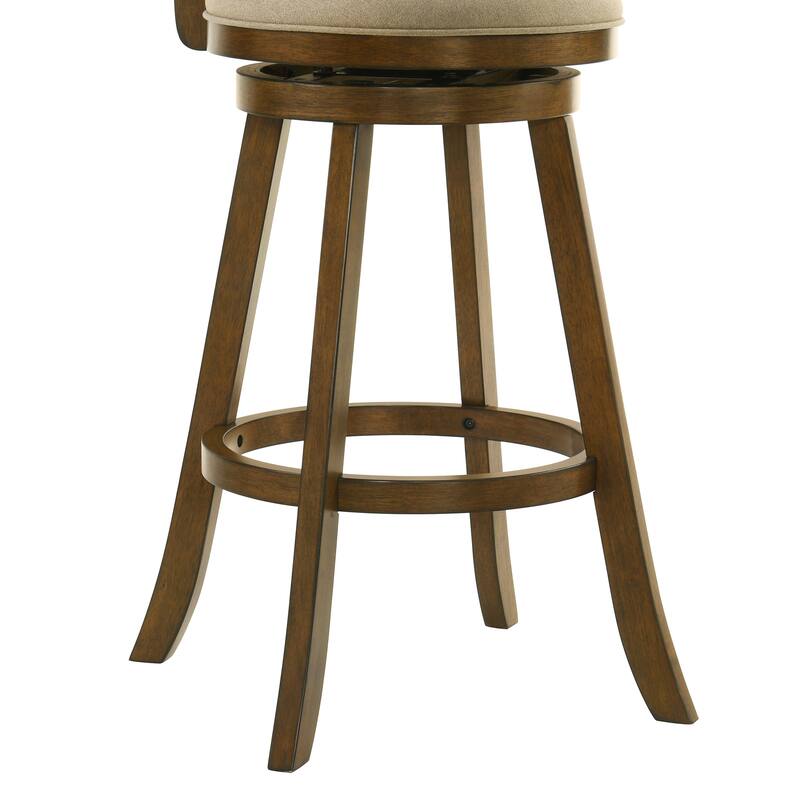 Aiden Modern Farmhouse Swivel Wood Counter Height Kitchen Bar Stool in Sepia Brown Finish with Fabric Upholstered Seat