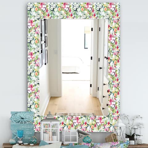 Designart 'Green Flowers 6' Traditional Mirror - Vanity Printed Mirror