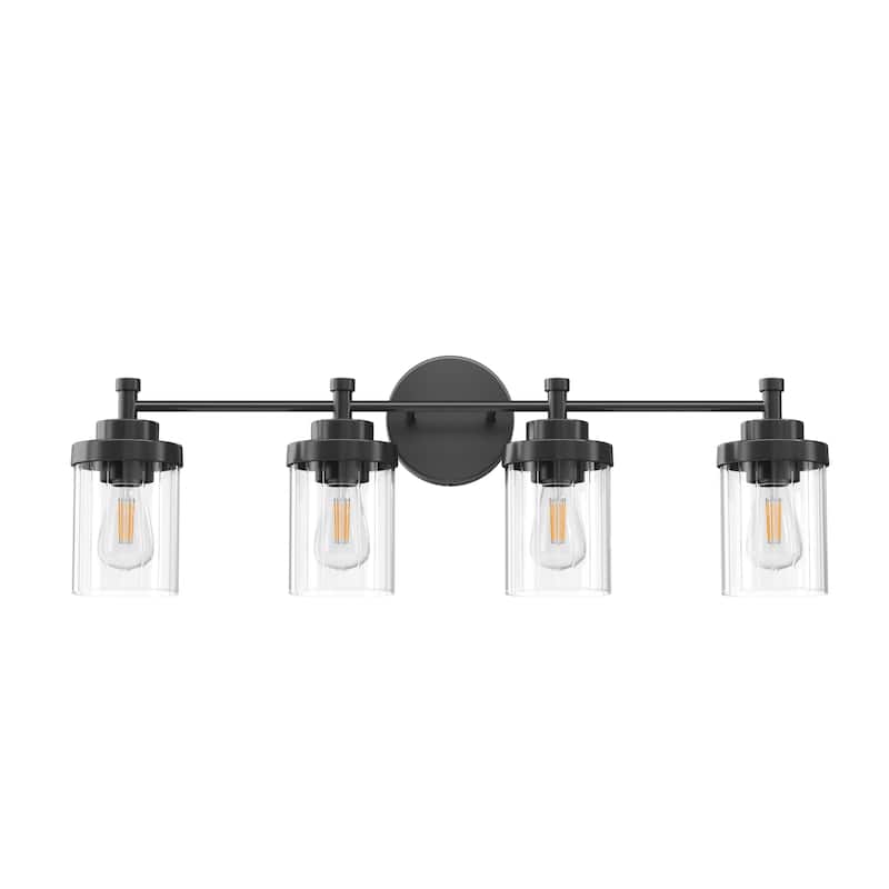 Modern Dimmable Vanity Light with Clear Ribbed Glass Shades E26 Sockets