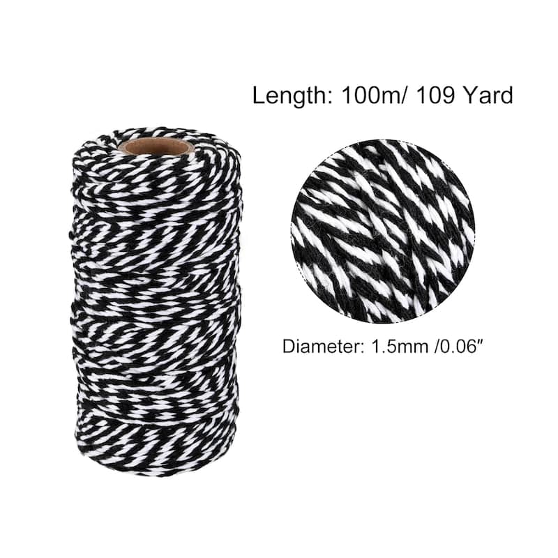 Twine Packing String Cotton Twine Rope for Gift Wrapping, Christmas - Black,White