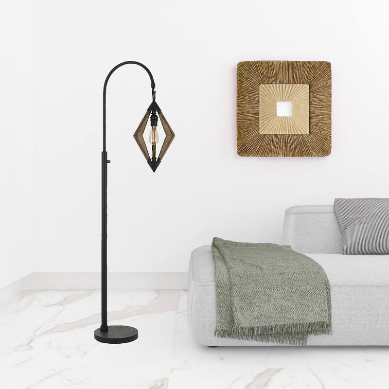 67" Transitional Black Floor Lamp with Metal & Solid Wood Base – E26 Socket, Dimmable, Rotary Switch - 67" x 24.5" x 11"