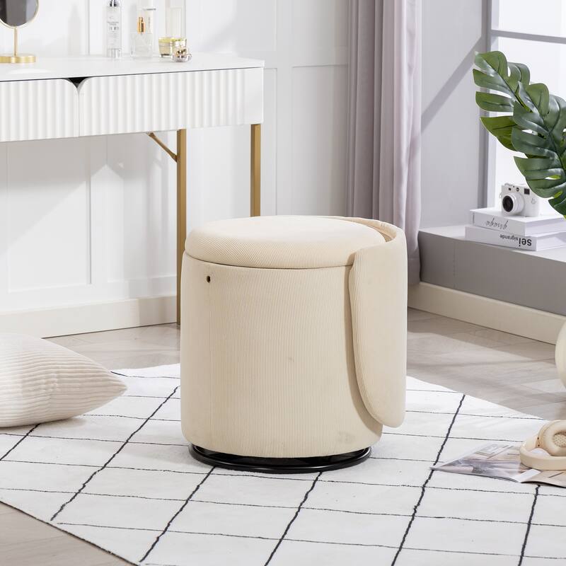 Stylish Upholstered Barrel Chair: 360°Swivel Vanity Stool for Bedroom & Dining Chair, Built-in Storage, Soft Padded Accent Seat