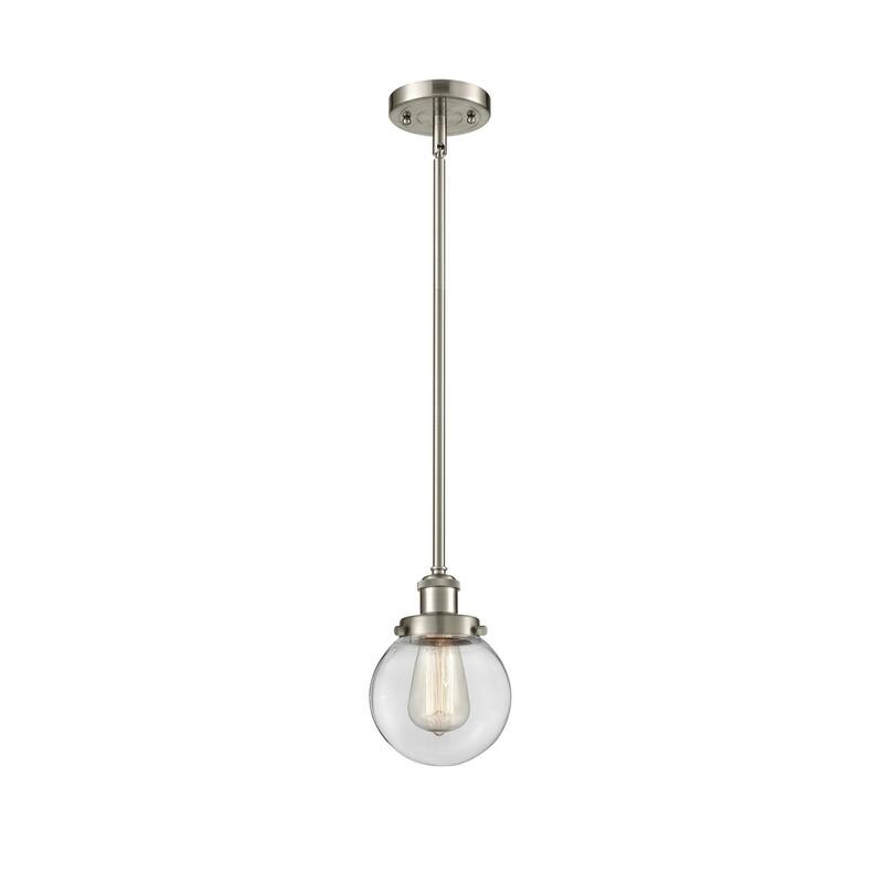 Innovations Lighting Beacon 6" Wide Mini Pendant - Rod Hung - Brushed Satin Nickel / Clear
