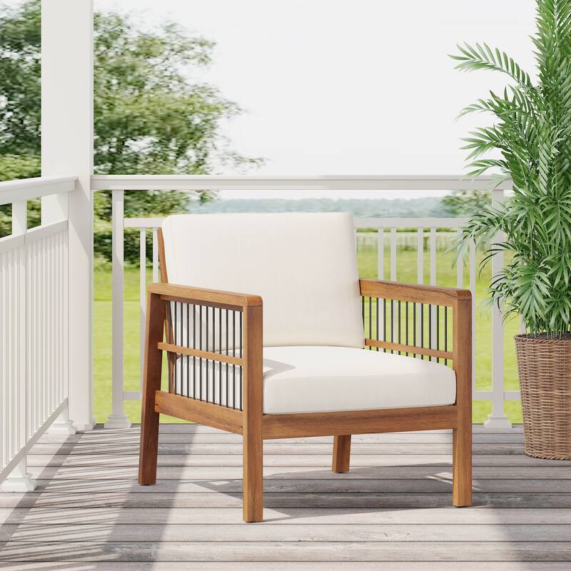 Acacia Wood and Wicker Outdoor Club Chair