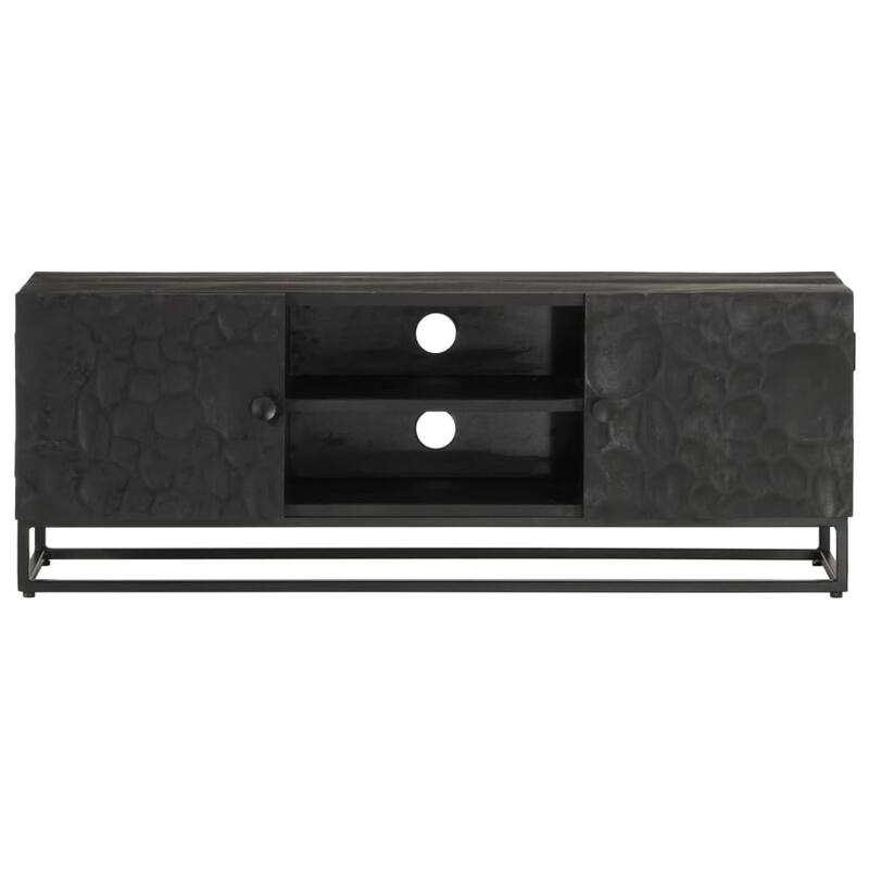 vidaXL TV Cabinet Black Solid Mango Wood and Iron 43.3 x 11.8 x 15.7 in - 11.8 x 43.3 x 15.7 in