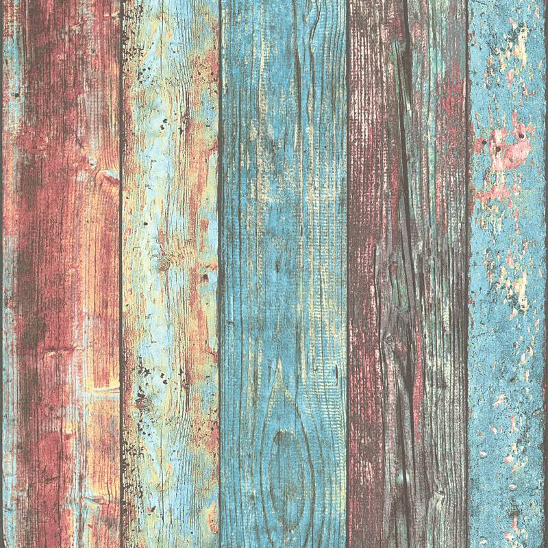 Galerie Wallcoverings Woods and Wicker Collection Colorful Broad Wood Stripe Matte Vinyl on Non-woven Wallpaper Roll - 33-feet long x 21-inches wide - Blue/Red