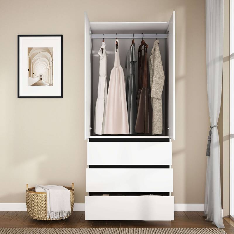 75" Large Modular Armoire Wardrobe Closet with 6 Drawers, Clothes Organizer Closet with Storage Shelves