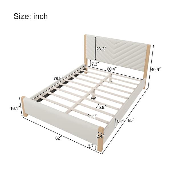 Modern Mid-Century Queen Size Upholstered Platform Bed Frame with Tufted Headboard and Solid Wood Legs, Beige