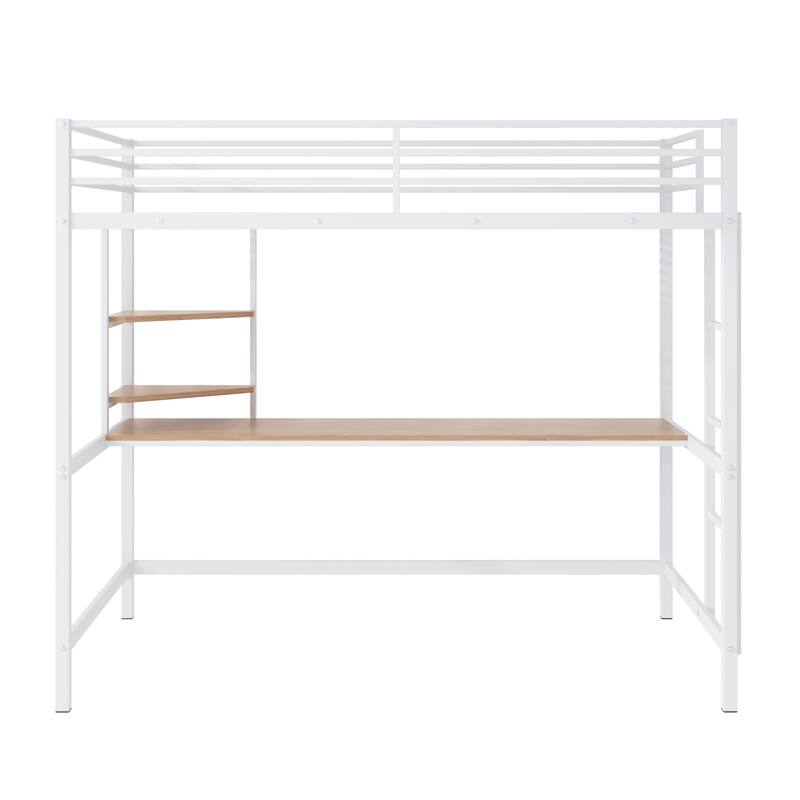 Modern Twin Metal Loft Bed with Desk and Shelve