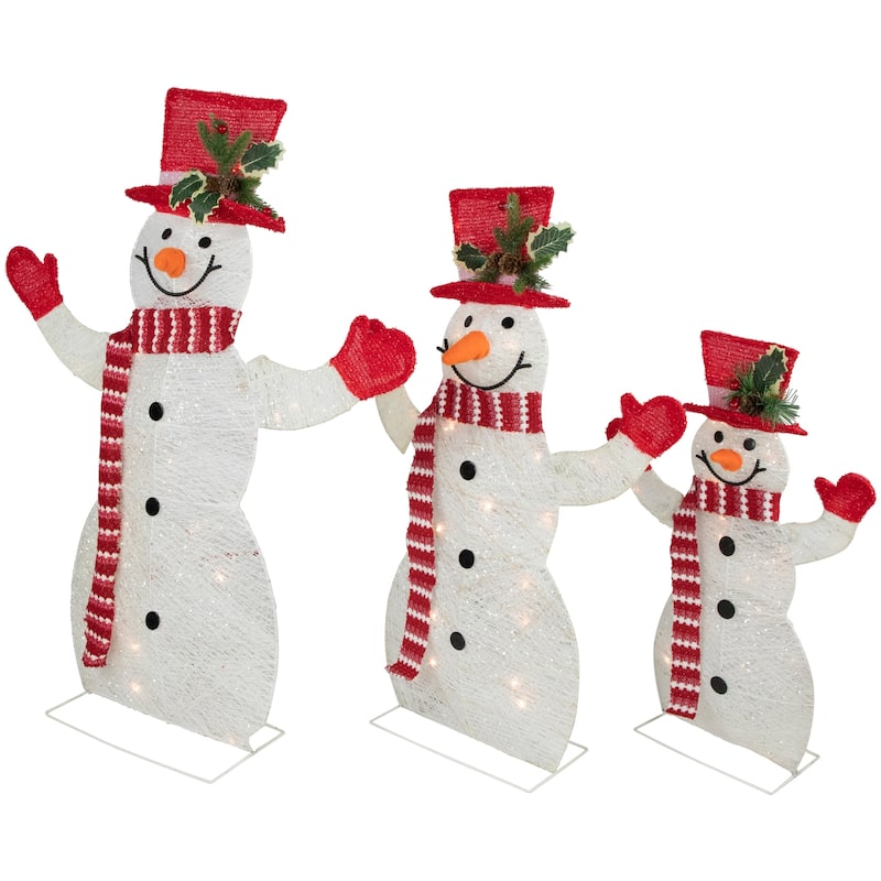 Set of 3 LED Lighted Family of Snowmen Outdoor Christmas Decoration - 33.75