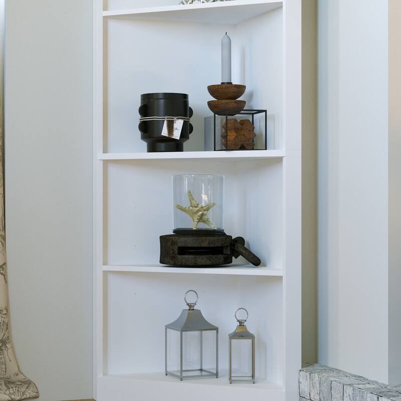 Bookshelf Display Cabinet with 6-Tier Shelves Tall White Corner Bookcase Storage Shelf Unit