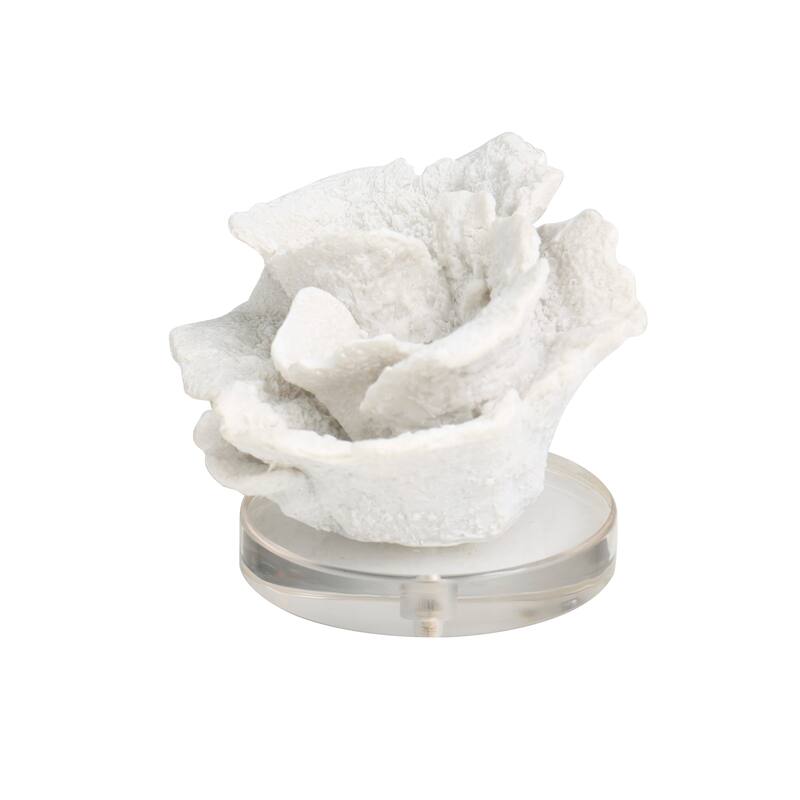 White Polystone Small Textured Coral Decorative Sculpture with Clear Acrylic Base