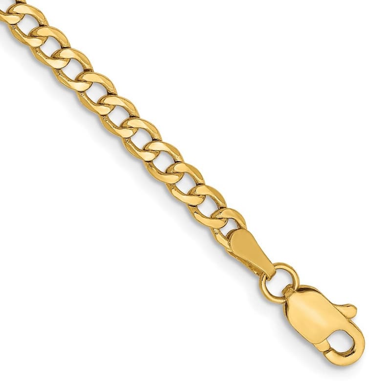 Curata 14k Yellow Gold 2.85mm Semi Solid Curb Chain Bracelet Options: 7" 8"