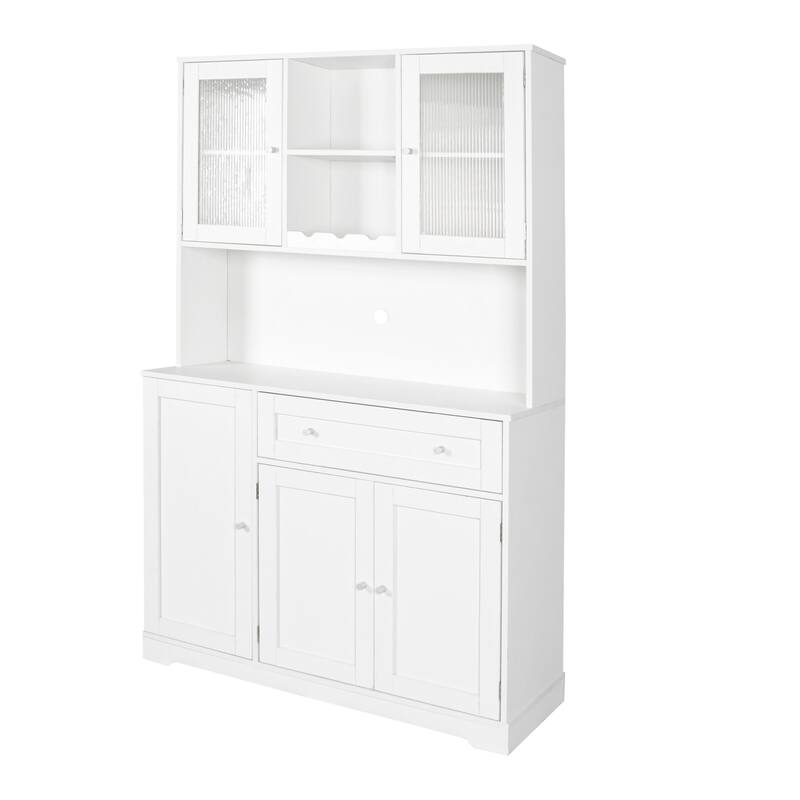 68 Inch High White Kitchen Pantry Cabinet with Hutch,Wine Rack for Dining Room