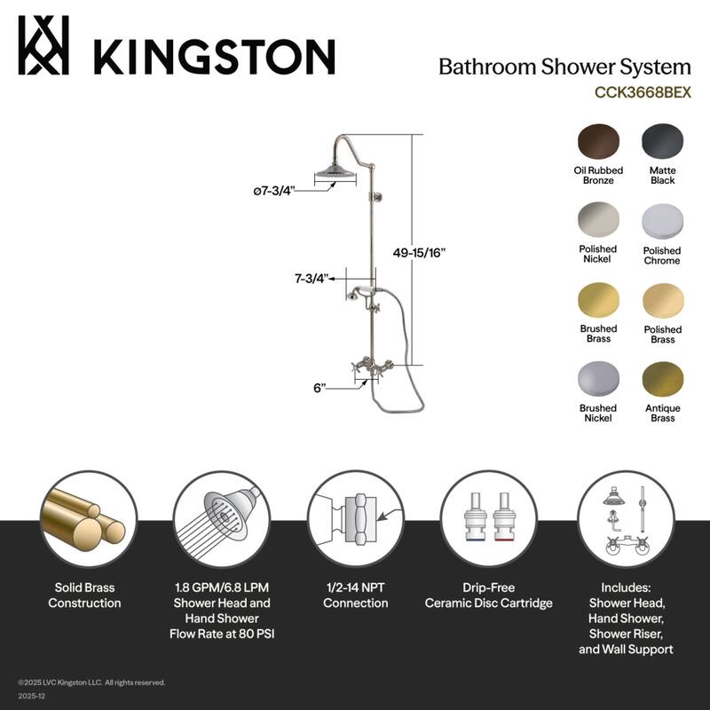 Kingston Brass Essx Wall Mount Rain Drop Shower System with Hand Shower